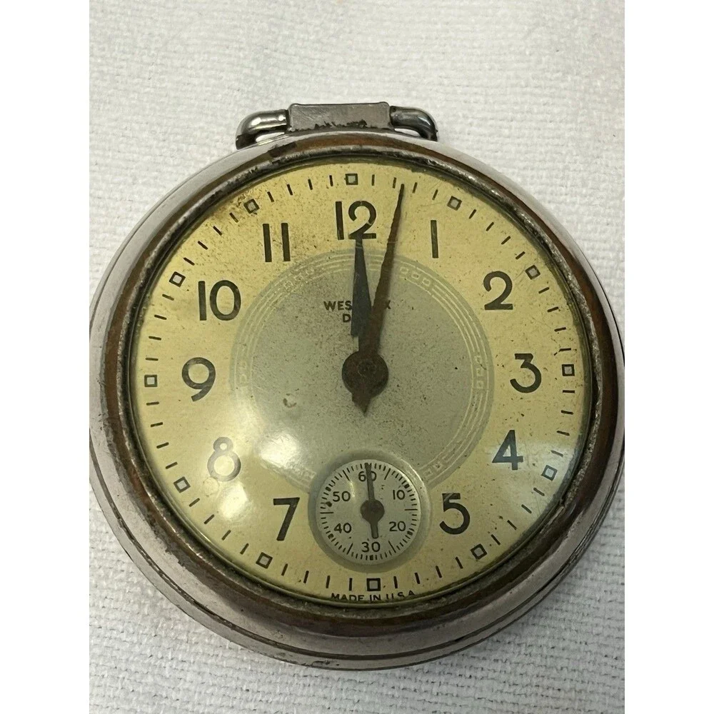 Vintage Westclox Pocket Watch Made USA w/ Tooled Leather Mexico Case Untested